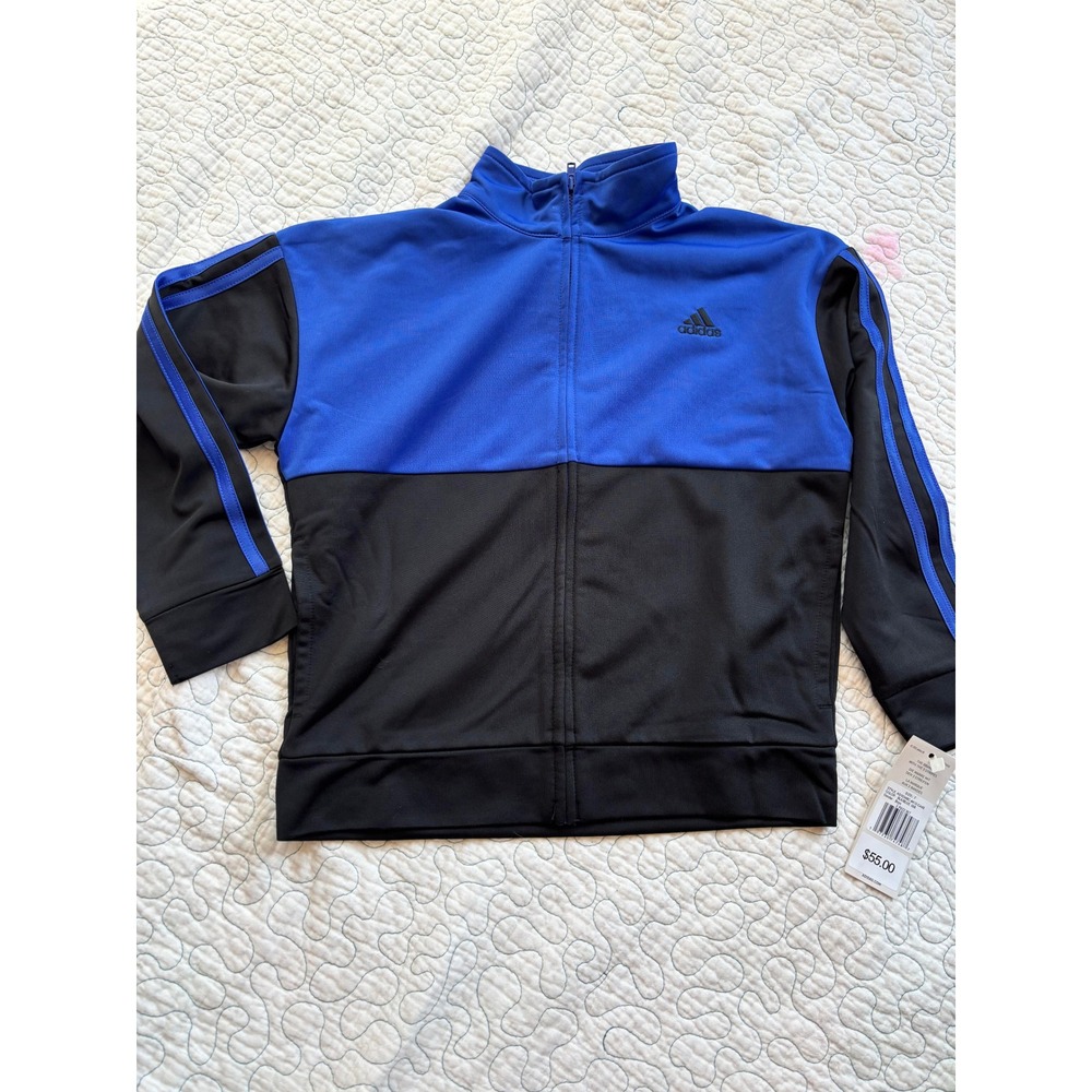 Adidas Boys Track Jacket‎ Blue Black Colorblock Zip Up Size 7